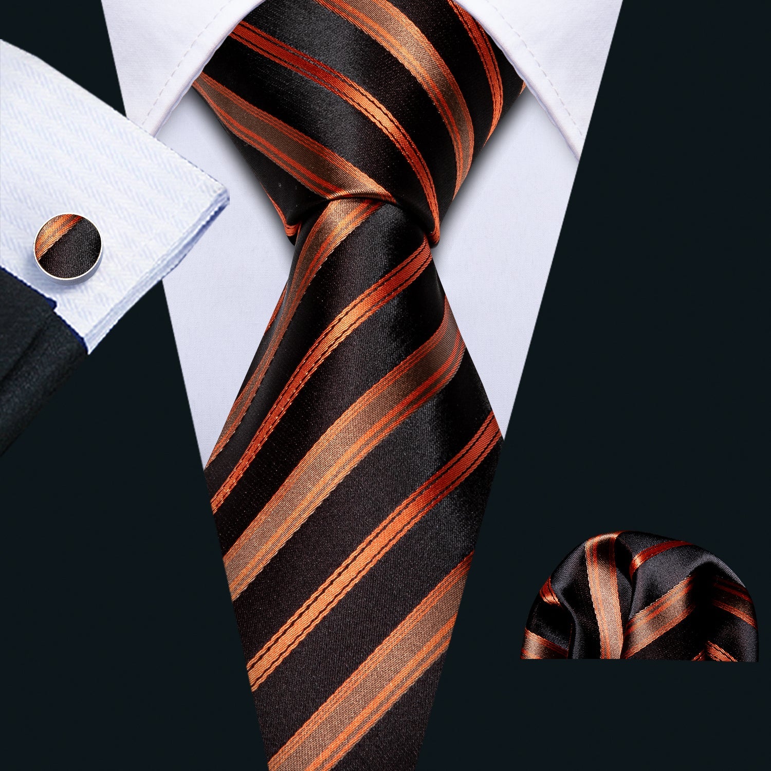 GentCrest Black Striped Tie Hanky Cufflinks Set - Image 1