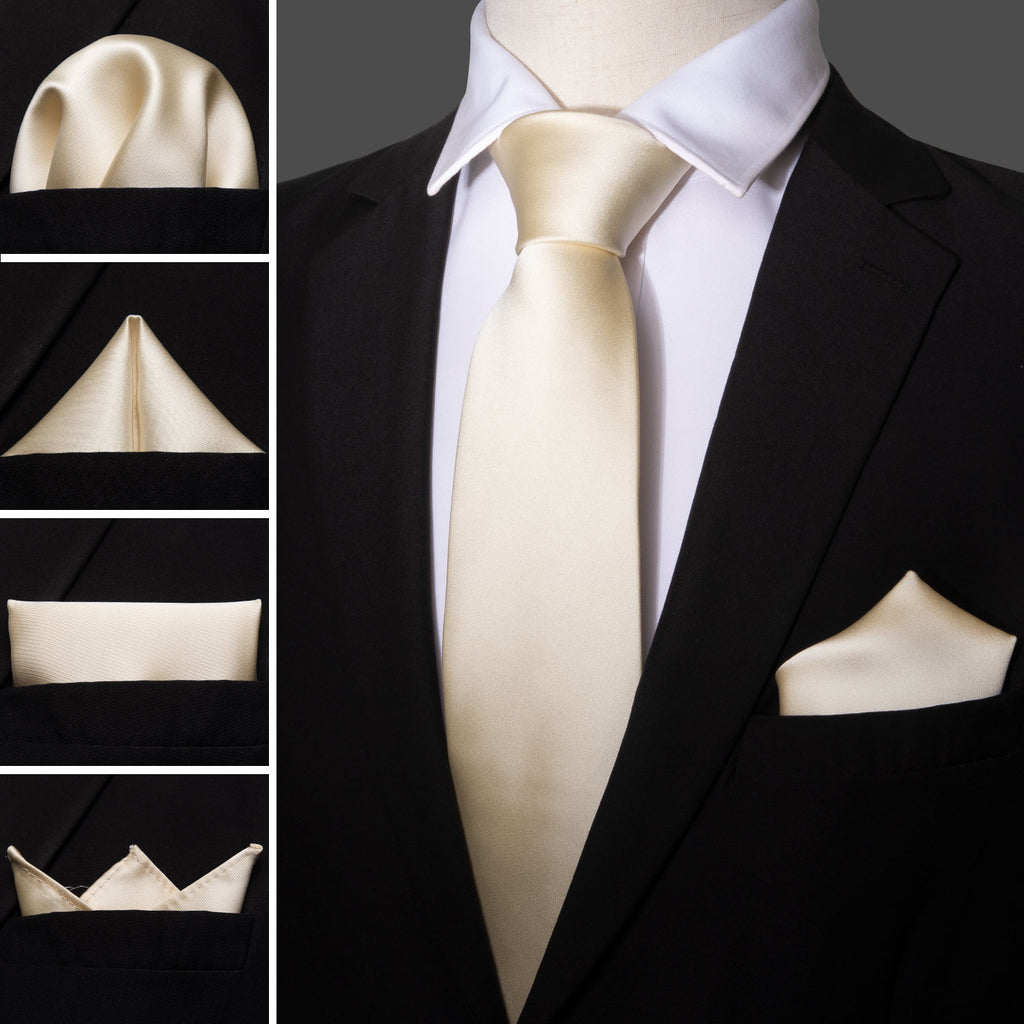 Ivory Beige Solid Silk Tie Set - GentCrest - View 2