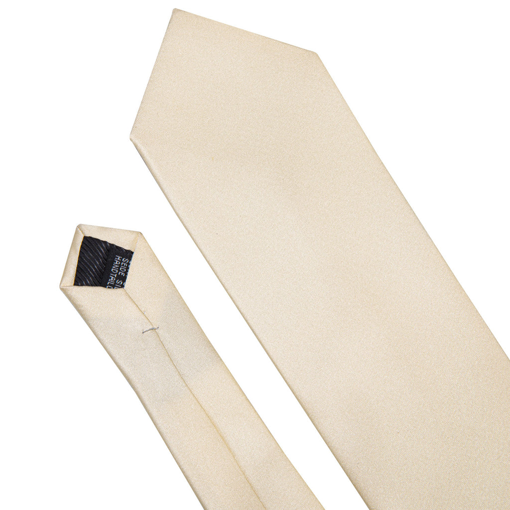 Ivory Beige Solid Silk Tie Set - GentCrest - View 6