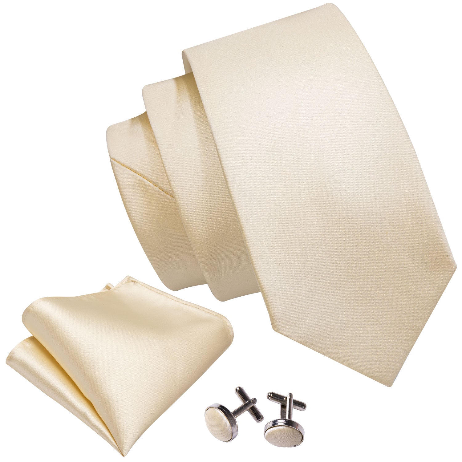 GentCrest Beige Solid Tie Hanky Cufflinks Set - Image 2
