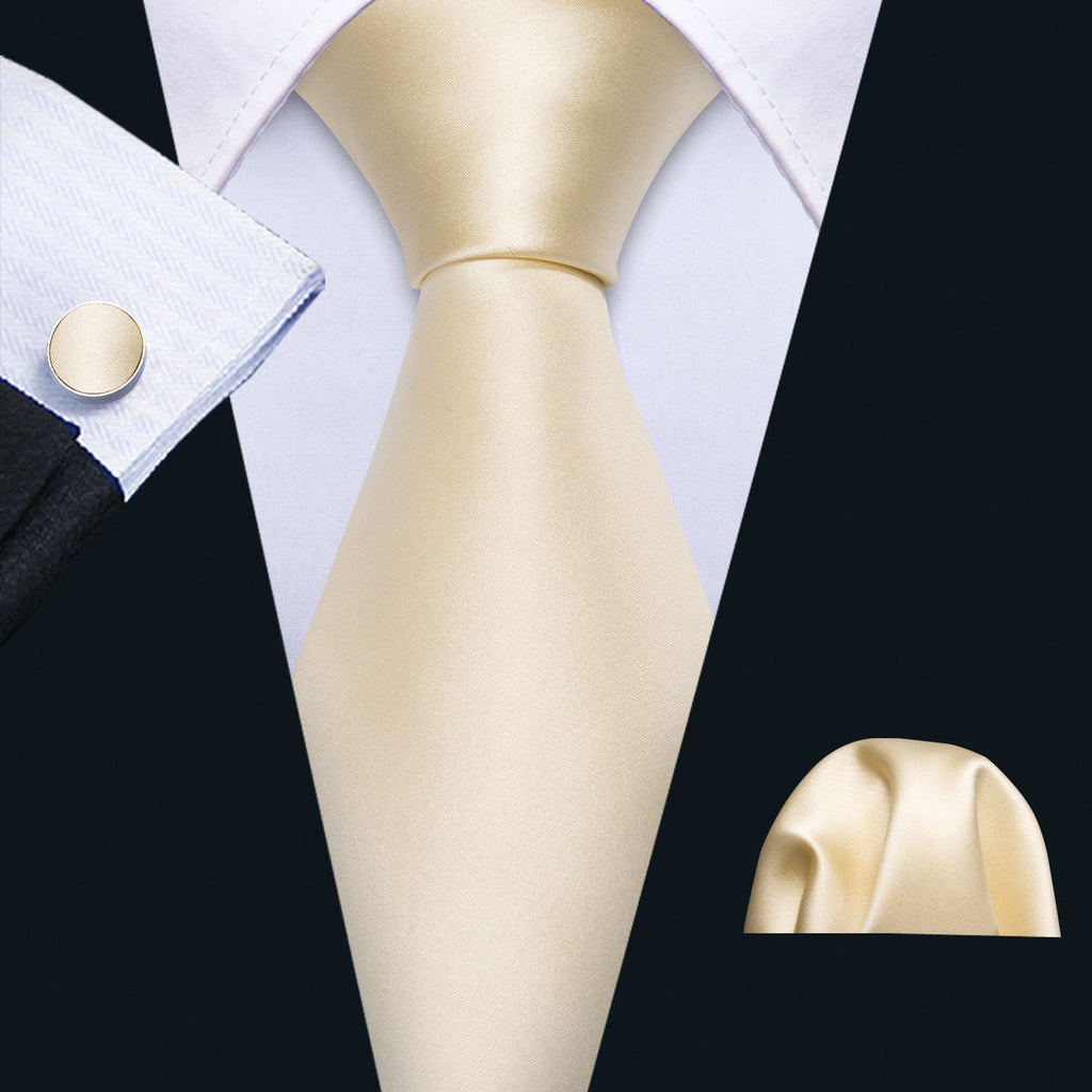 Ivory Beige Solid Silk Tie Set - GentCrest