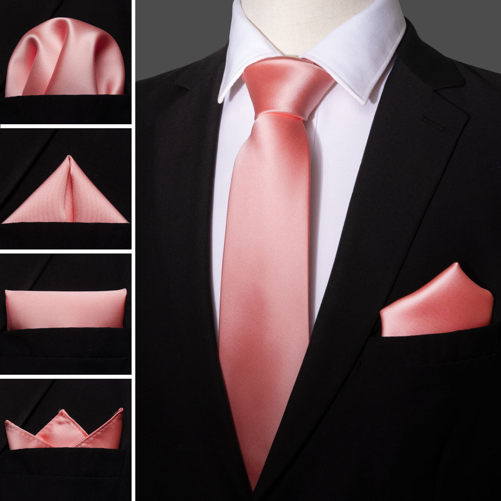 Coral Solid Silk Tie Set - GentCrest