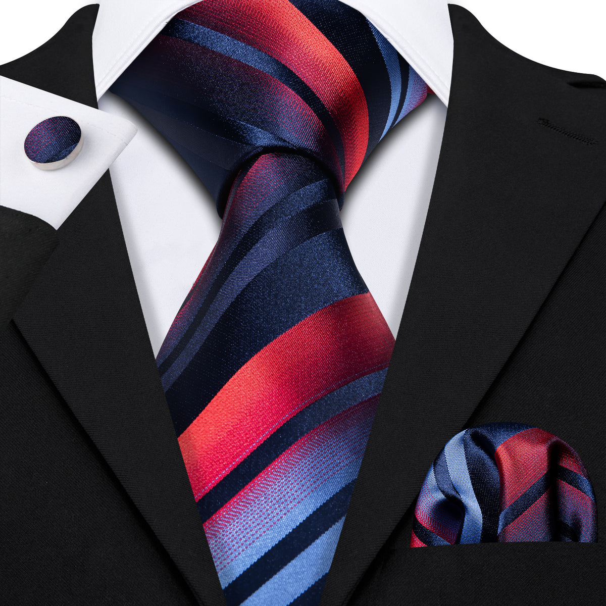 Blue Red Gradient Stripe Silk Tie Set - GentCrest - View 3