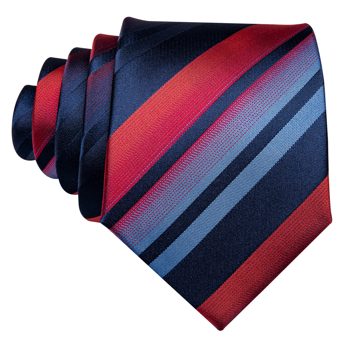 Blue Red Gradient Stripe Silk Tie Set - GentCrest - View 5