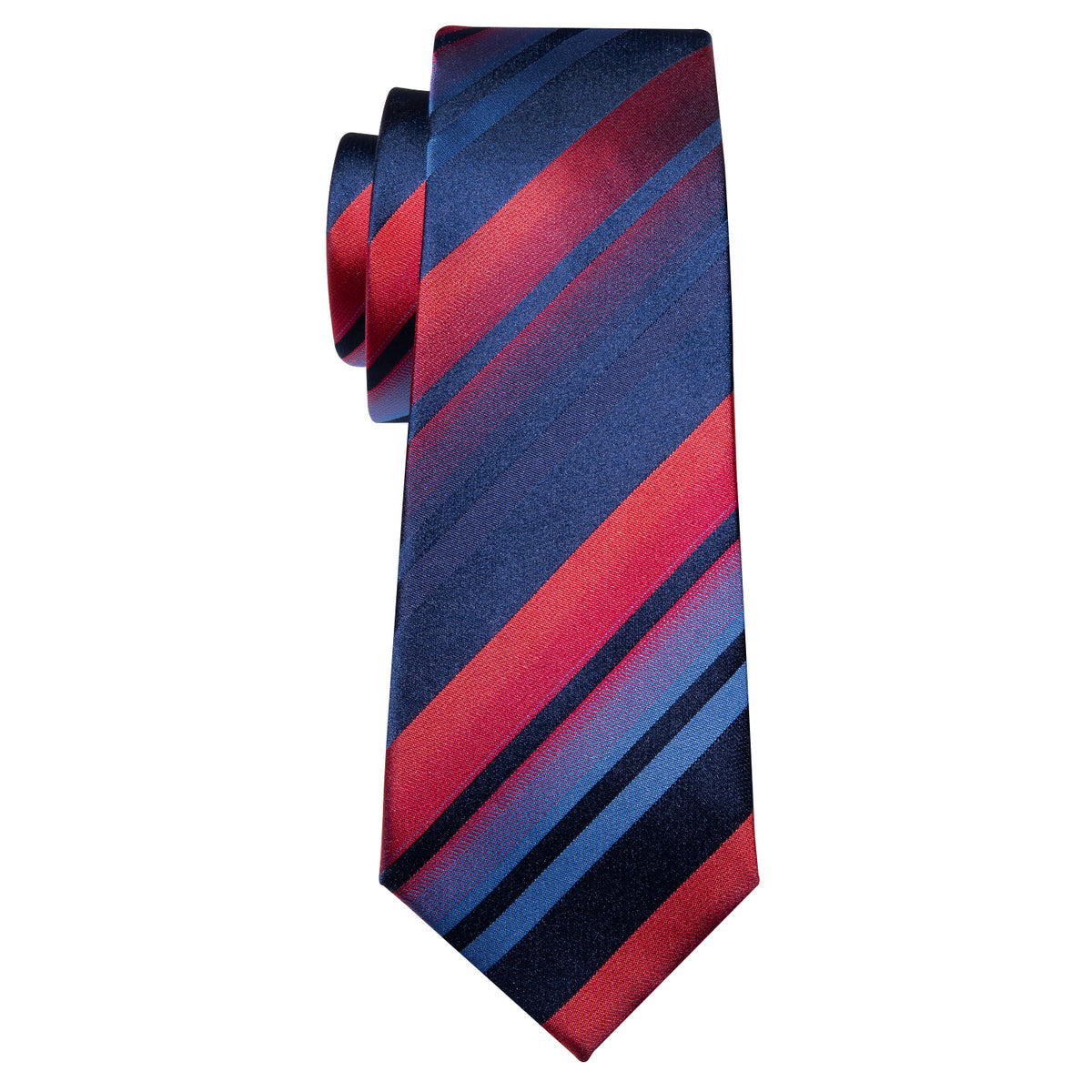 Blue Red Gradient Stripe Silk Tie Set - GentCrest - View 4