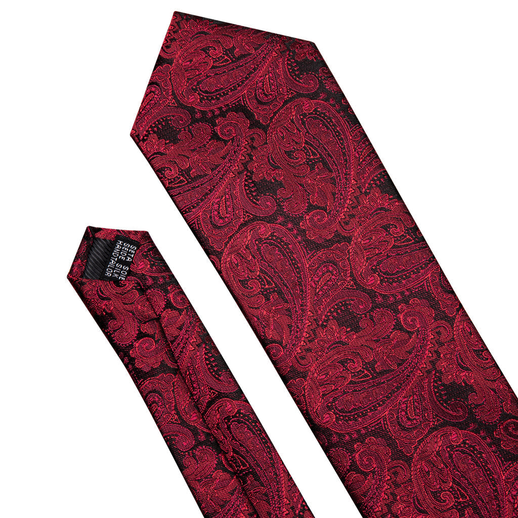 Luxury Black Red Paisley Silk Tie Set - GentCrest - View 6