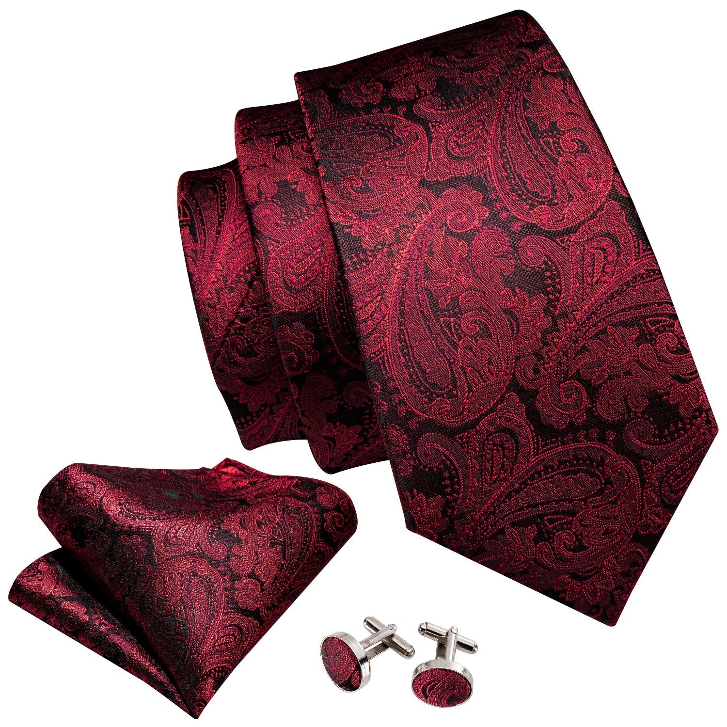GentCrest Black Paisley Tie Hanky Cufflinks Set - Image 3