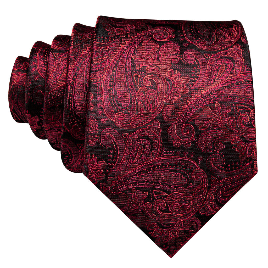 Luxury Black Red Paisley Silk Tie Set - GentCrest - View 5