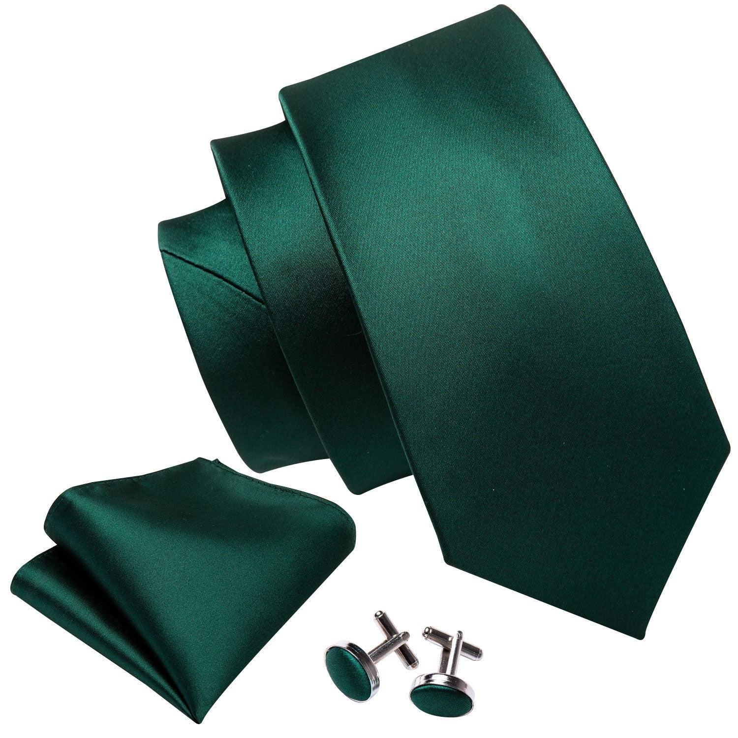Solid Green Silk Tie Set - GentCrest - View 2