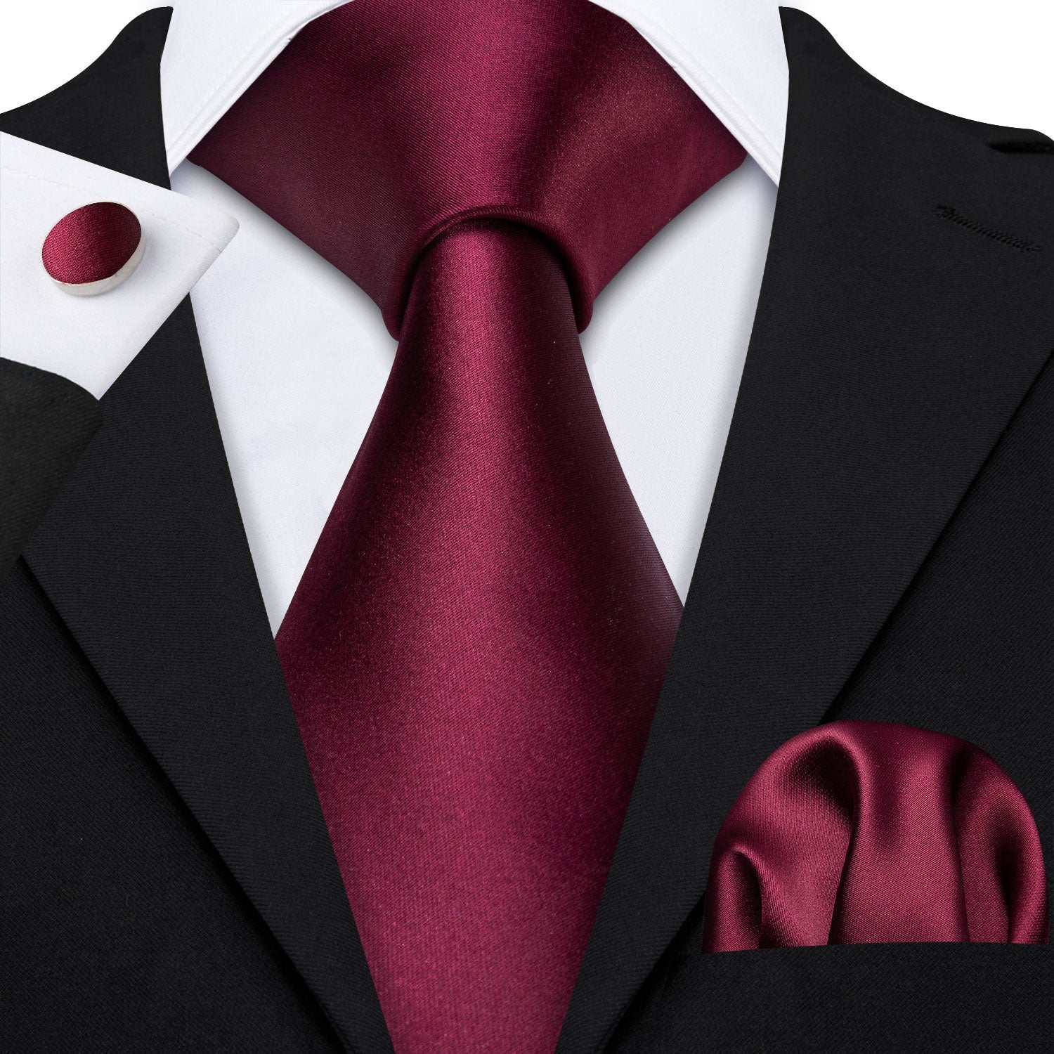 GentCrest Red Solid Tie Hanky Cufflinks Set - Image 1