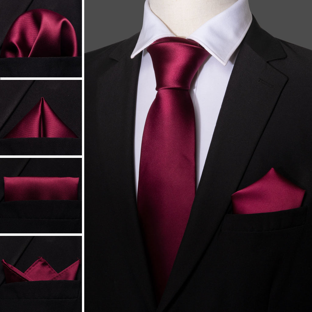 Burgundy Solid Silk Tie Set - GentCrest - View 2