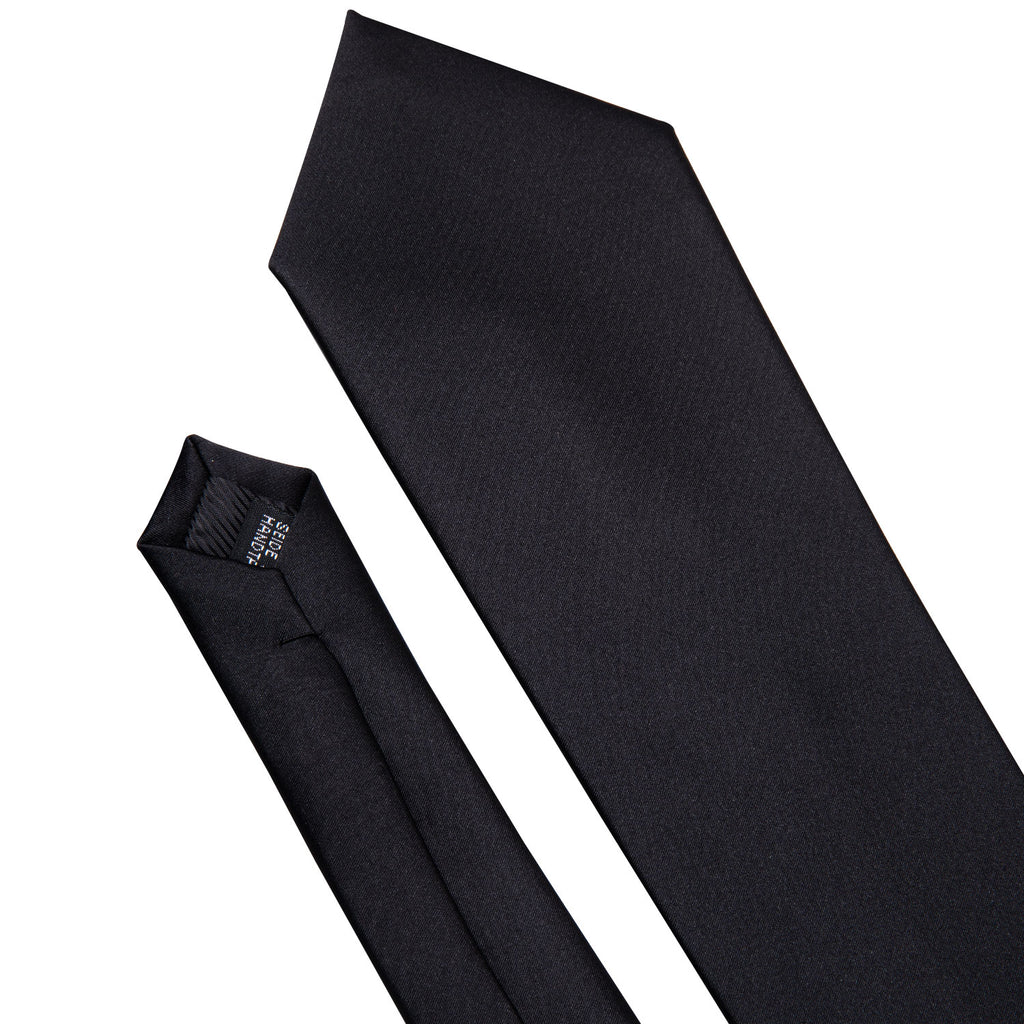 Black Solid Silk Tie Set - GentCrest - View 10
