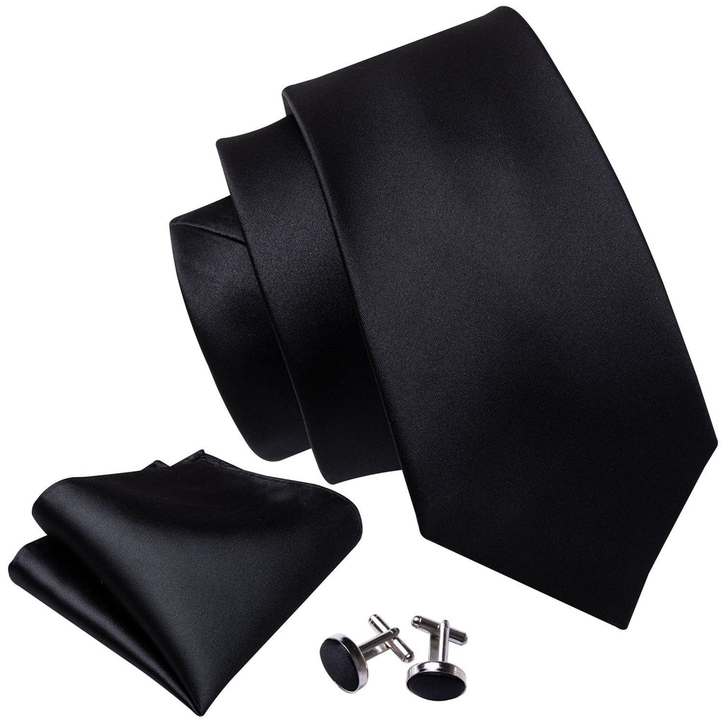 GentCrest Black Solid Tie Hanky Cufflinks Set - Image 4