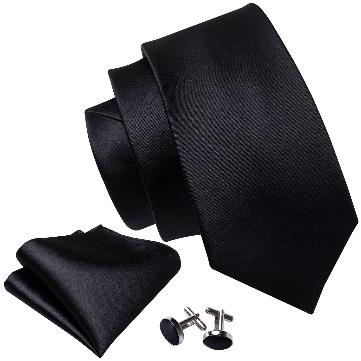 GentCrest Black Solid Tie Hanky Cufflinks Set - Image 4