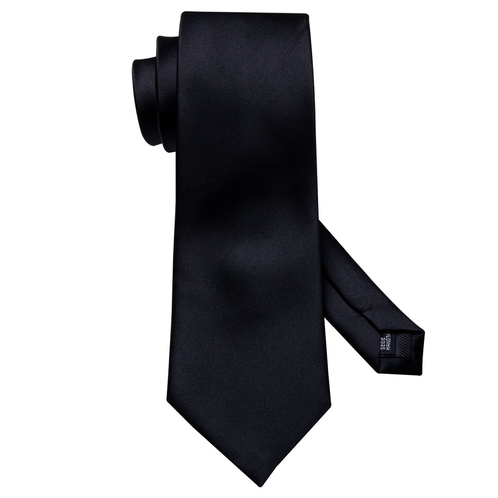 Black Solid Silk Tie Set - GentCrest - View 9