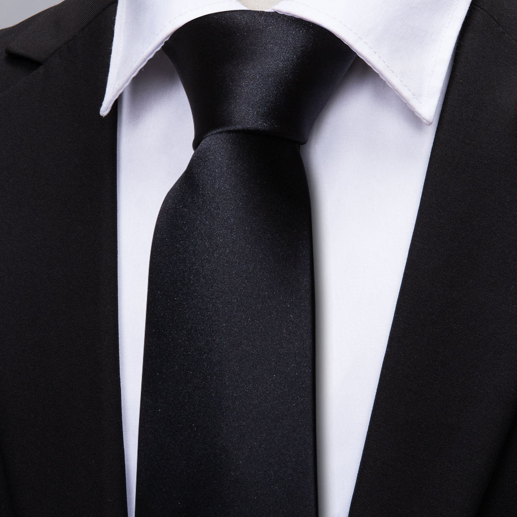 Black Solid Silk Tie Set - GentCrest - View 8