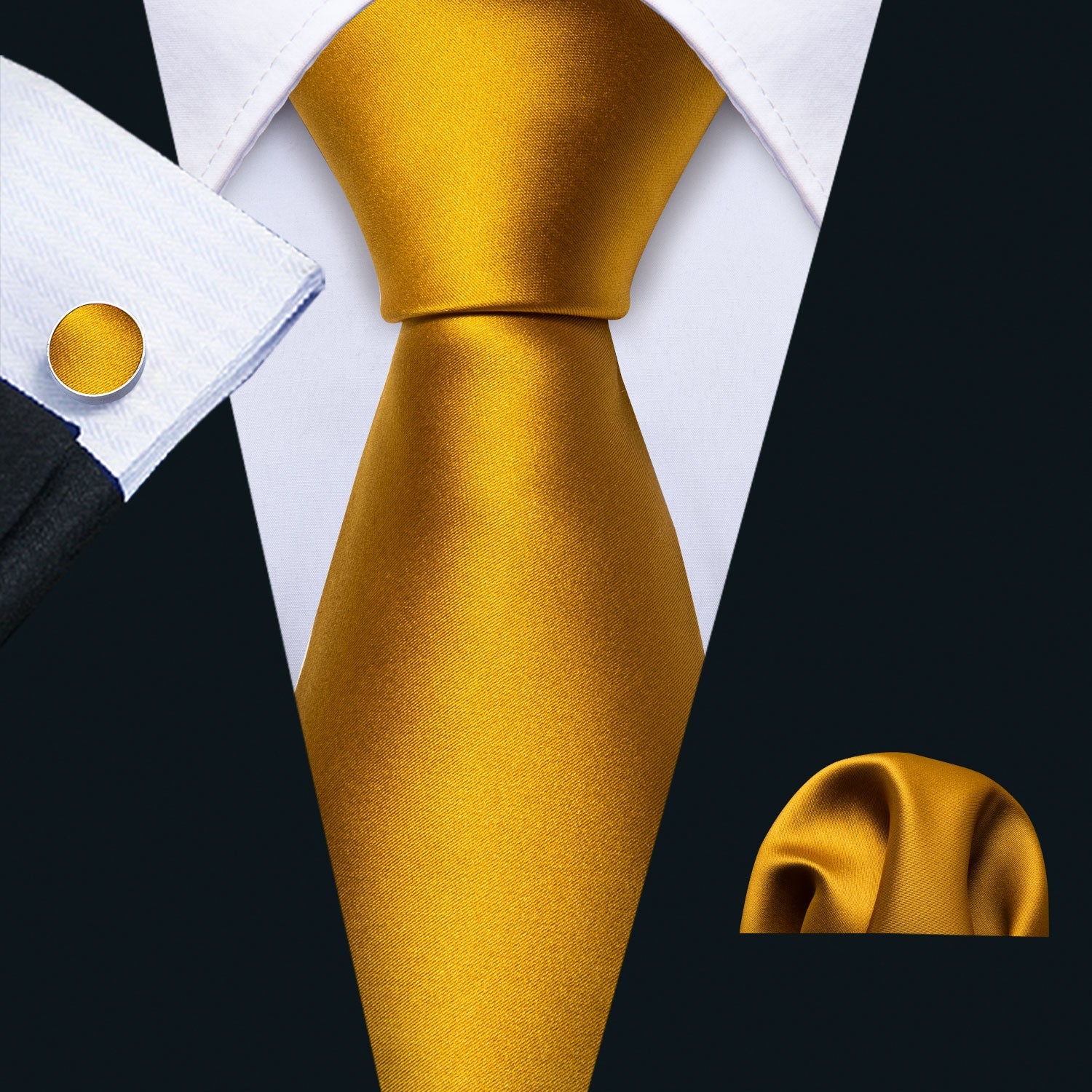 GentCrest Gold Solid Tie Hanky Cufflinks Set - Image 1