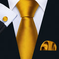 Golden Solid Silk Tie Set - GentCrest