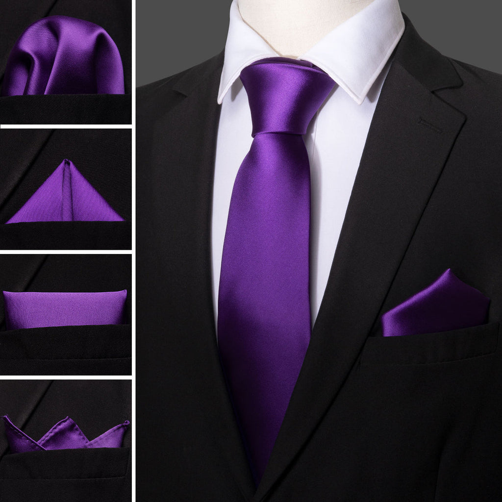 Deep Purple Solid Silk Tie Set - GentCrest - View 2