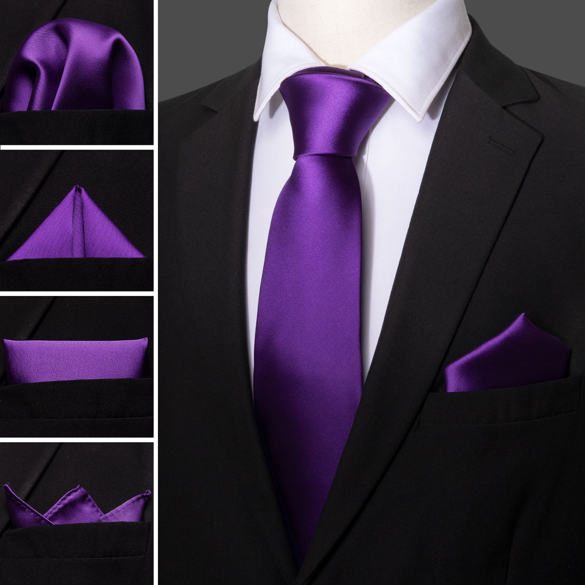 Deep Purple Solid Silk Tie Set - GentCrest - View 2