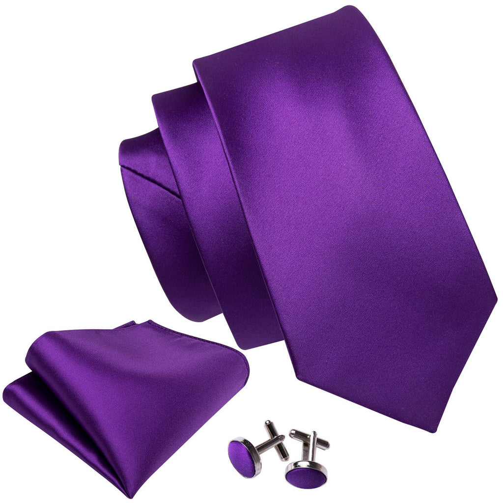 Deep Purple Solid Silk Tie Set - GentCrest - View 3