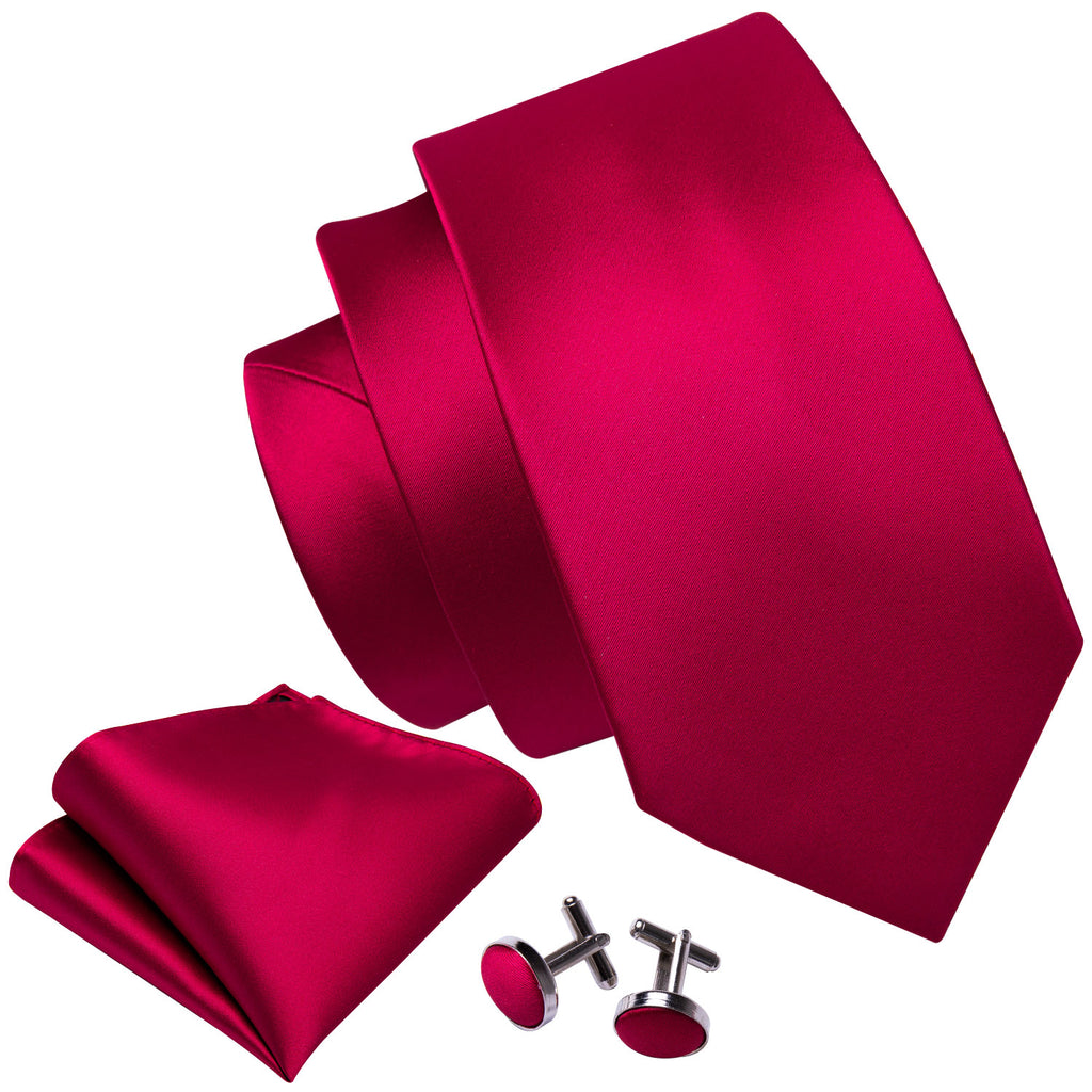 Red Satin Solid Silk Tie Set - GentCrest - View 5