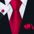 Red Satin Solid Silk Tie Set - GentCrest