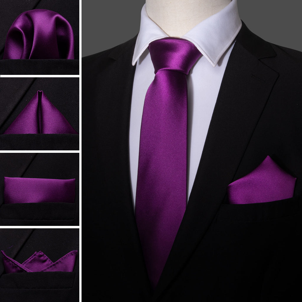 Purple Solid Silk Tie Set - GentCrest - View 2