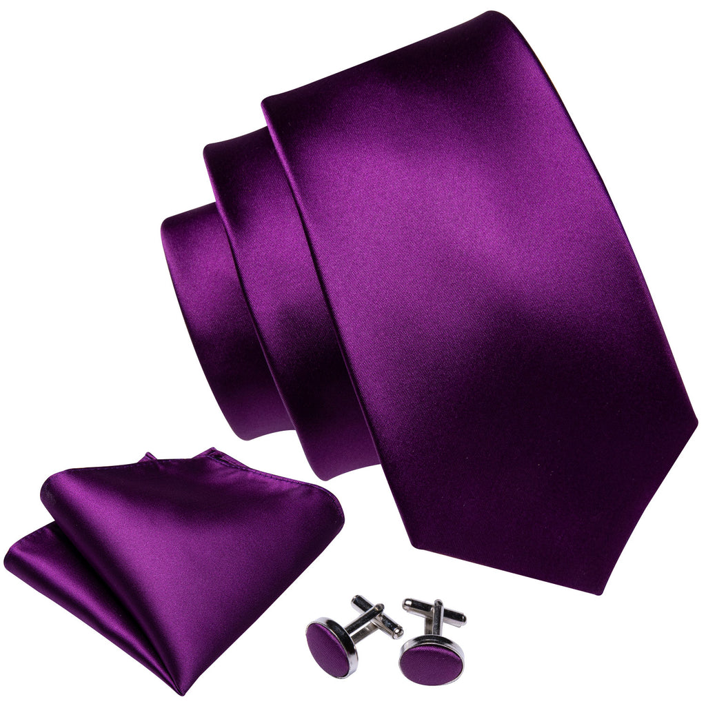 Purple Solid Silk Tie Set - GentCrest - View 4