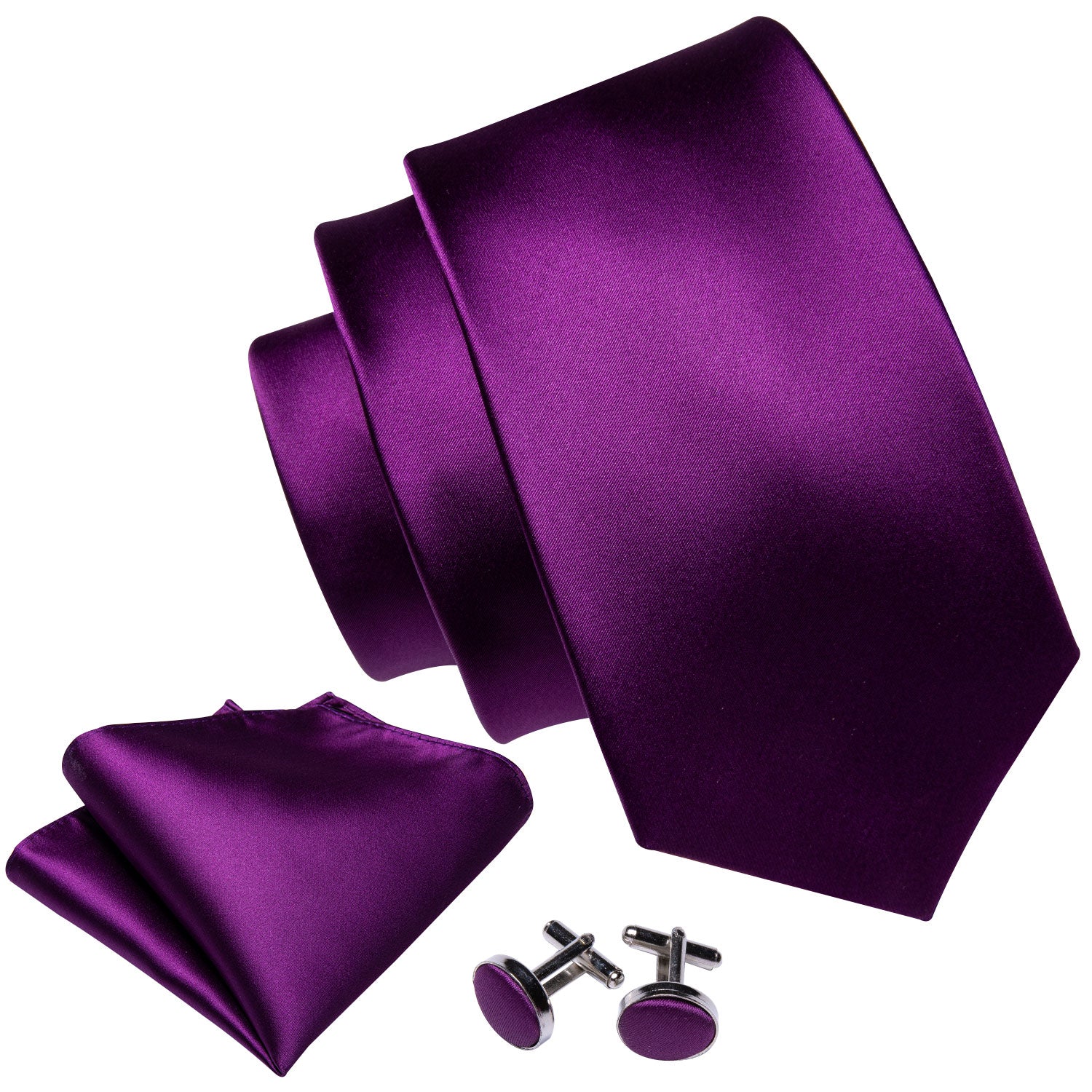 GentCrest Purple Solid Tie Hanky Cufflinks Set - Image 3