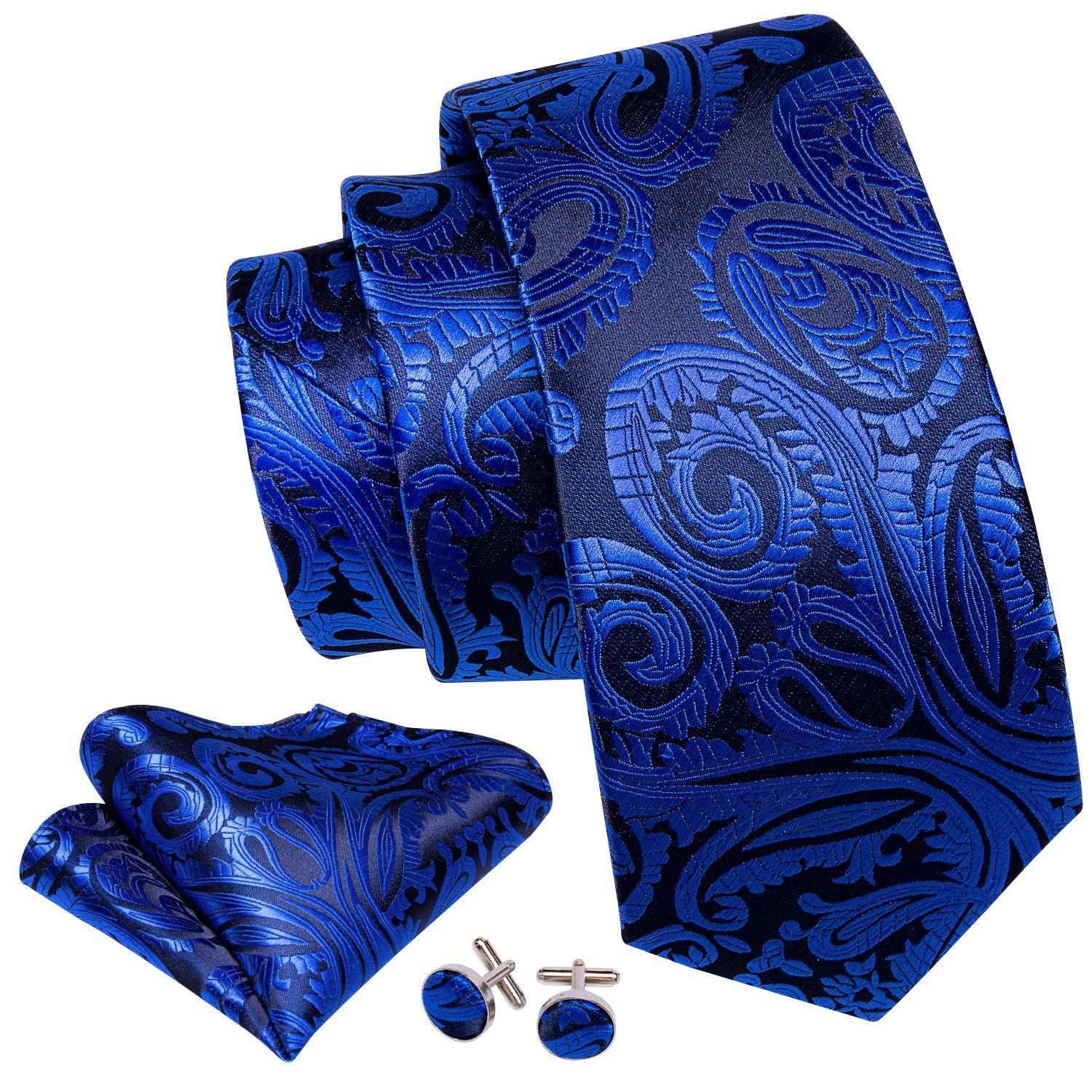 GentCrest Black Paisley Tie Hanky Cufflinks Set - Image 2