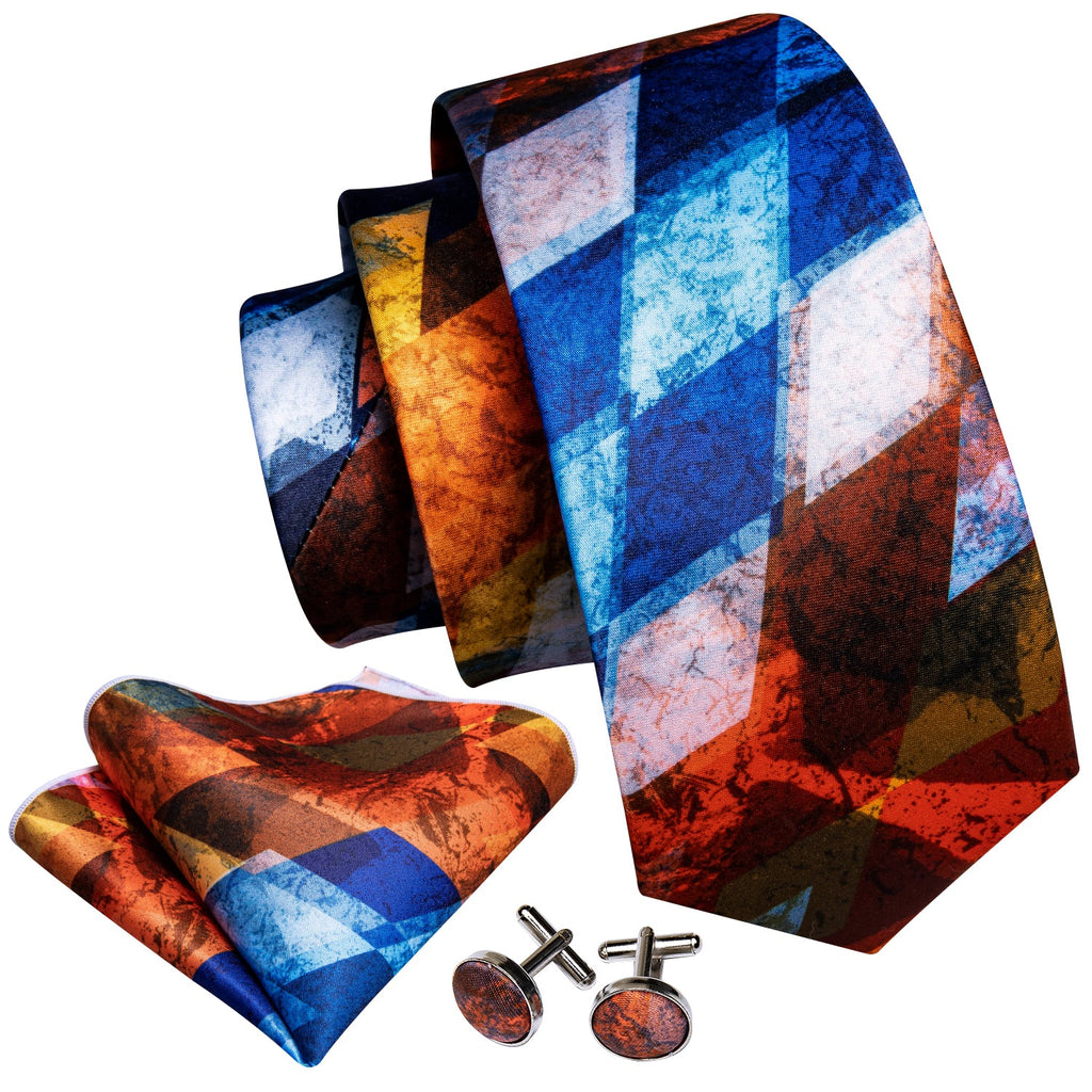 GentCrest Blue Geometric Tie Hanky Cufflinks Set - Image 2