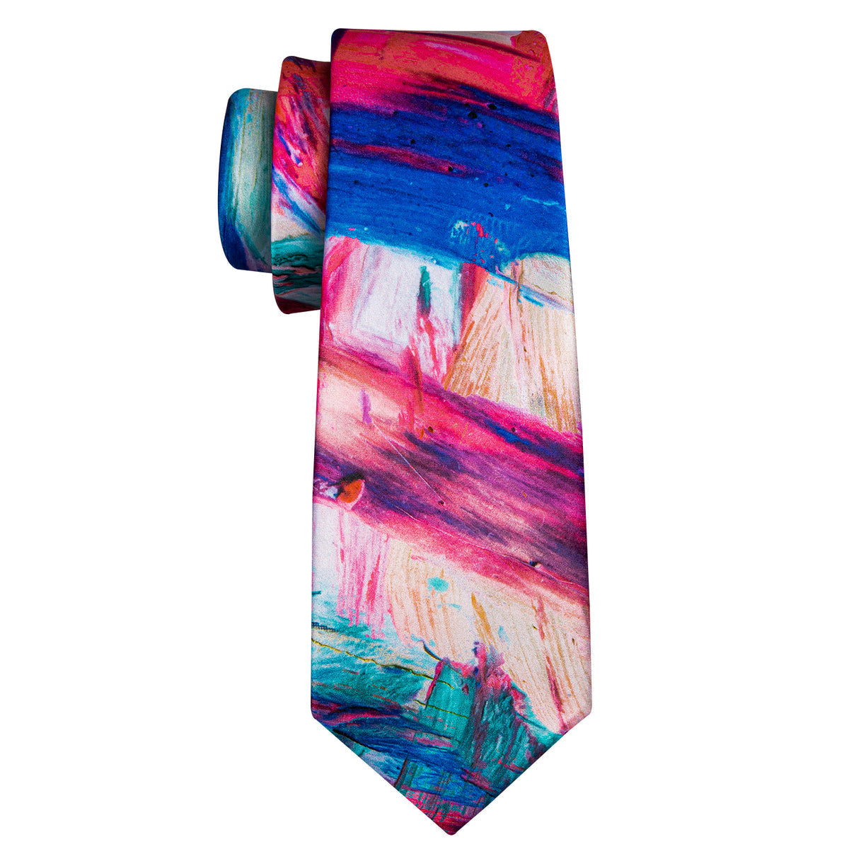 Red Yellow Teal Novelty Print Silk Tie Set - GentCrest - View 5