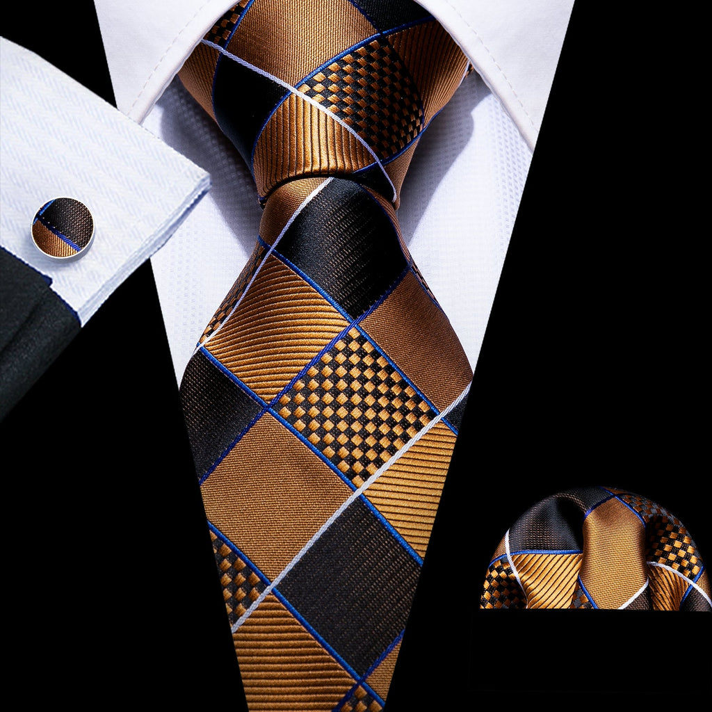 GentCrest Black Plaid Tie Hanky Cufflinks Set - Image 1