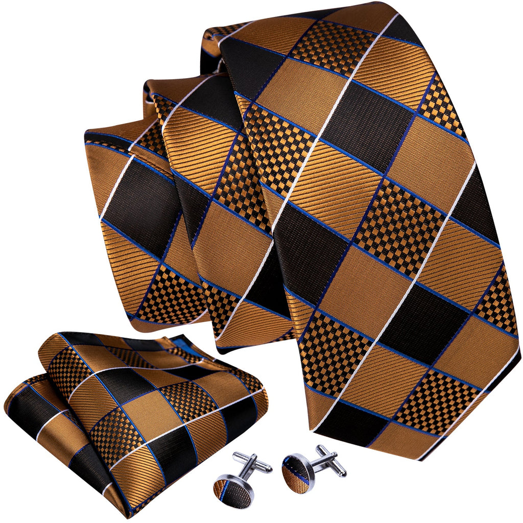 GentCrest Black Plaid Tie Hanky Cufflinks Set - Image 2