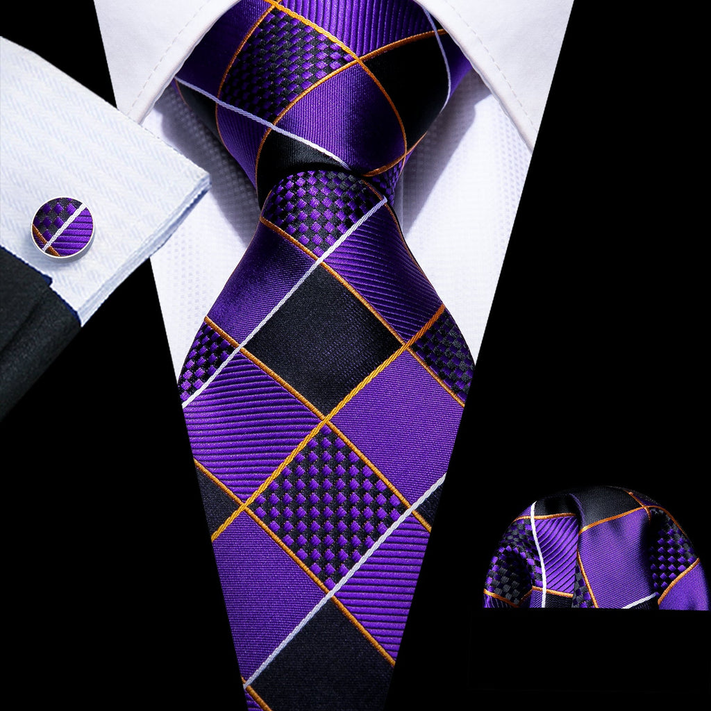 GentCrest Black Plaid Tie Hanky Cufflinks Set - Image 1