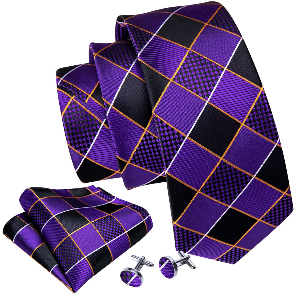 GentCrest Black Plaid Tie Hanky Cufflinks Set - Image 3