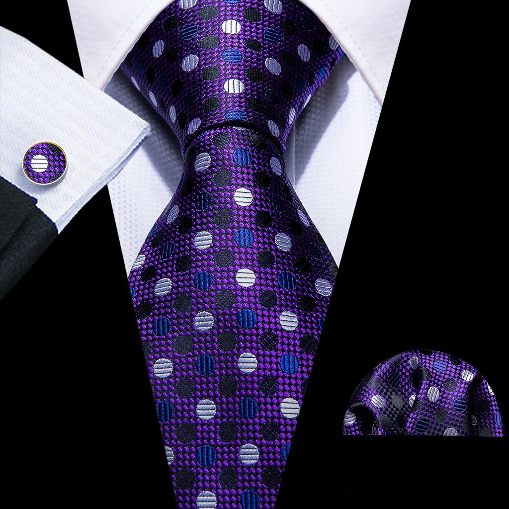 GentCrest Purple Polka Dot Tie Hanky Cufflinks Set - Image 1