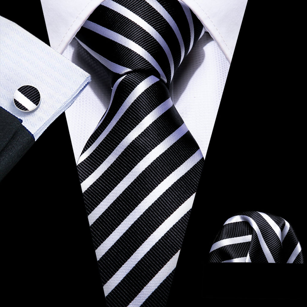 GentCrest Black Striped Tie Hanky Cufflinks Set - Image 1