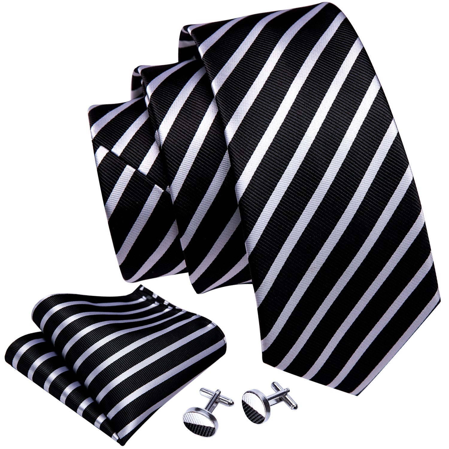 GentCrest Black Striped Tie Hanky Cufflinks Set - Image 4