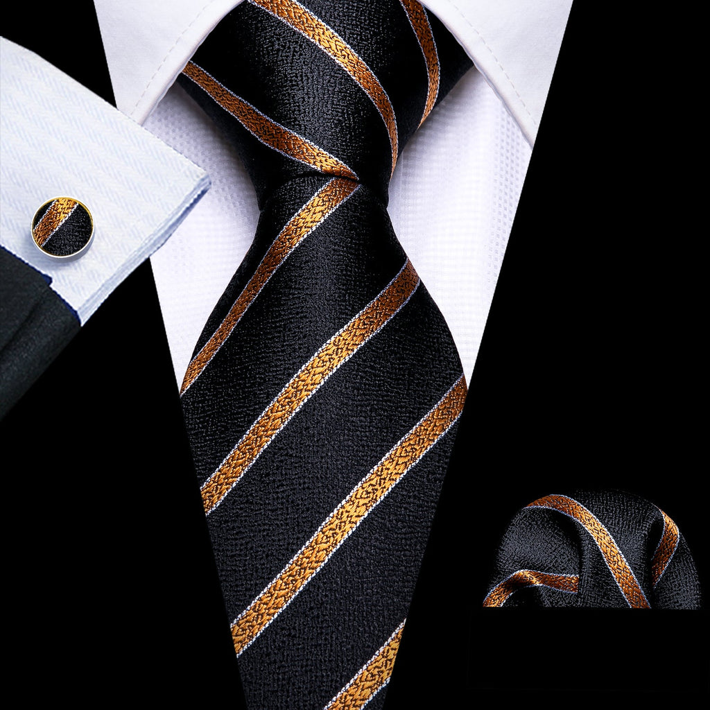 GentCrest Black Striped Tie Hanky Cufflinks Set - Image 1