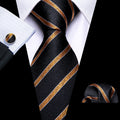 GentCrest Black Striped Tie Hanky Cufflinks Set - Image 1