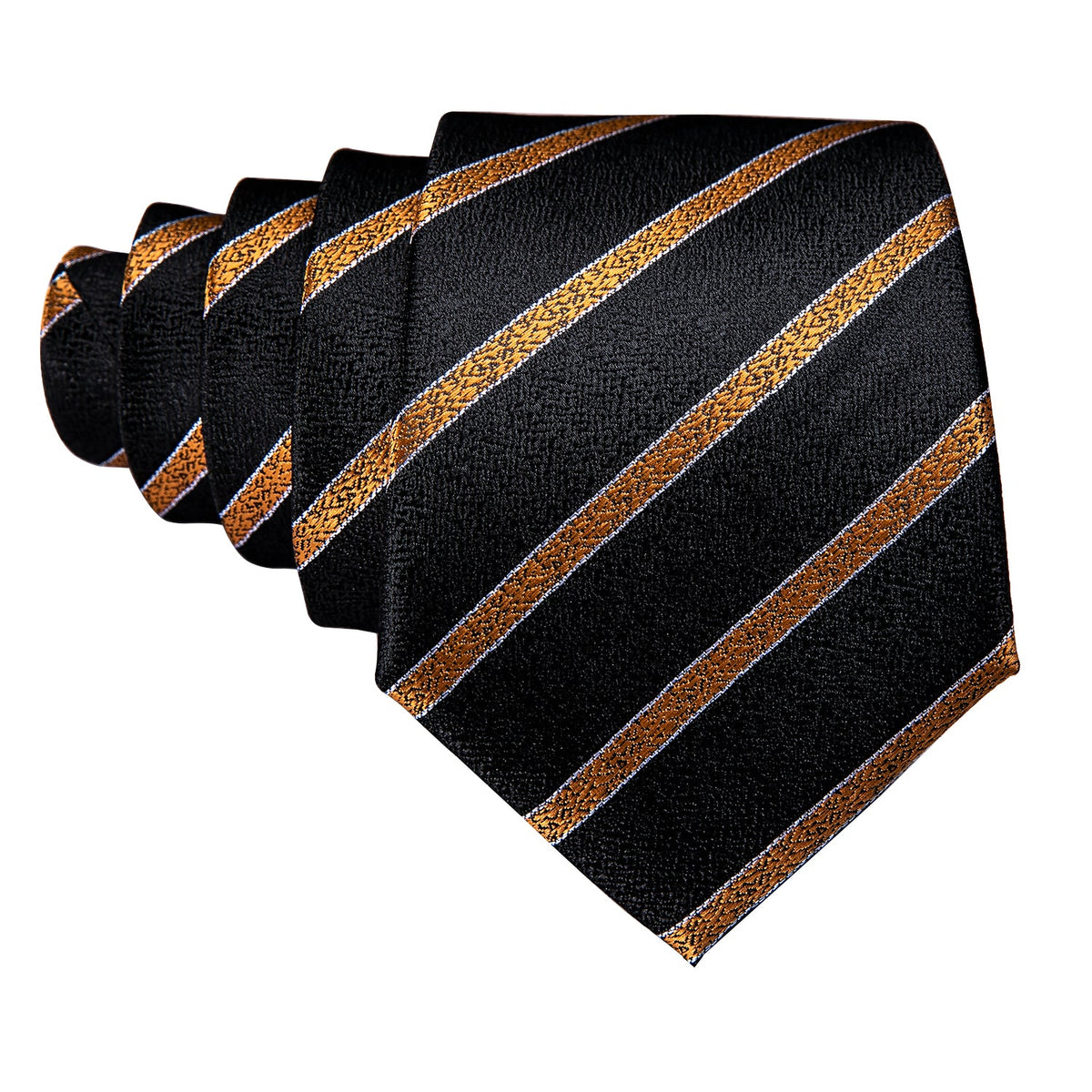 Gold-Striped Black with Pocket Square & Cufflinks Silk Tie Set - GentCrest - View 5