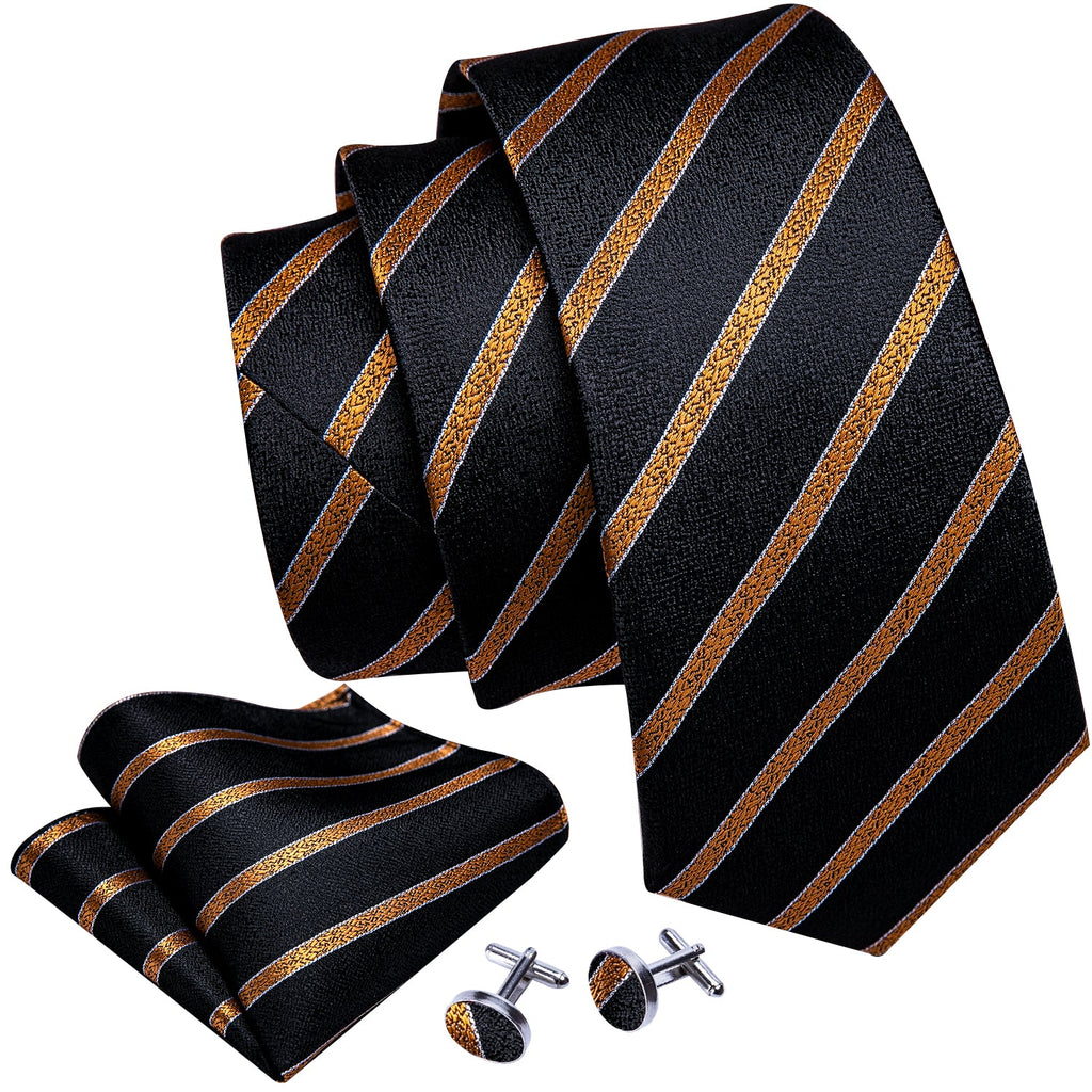 GentCrest Black Striped Tie Hanky Cufflinks Set - Image 3