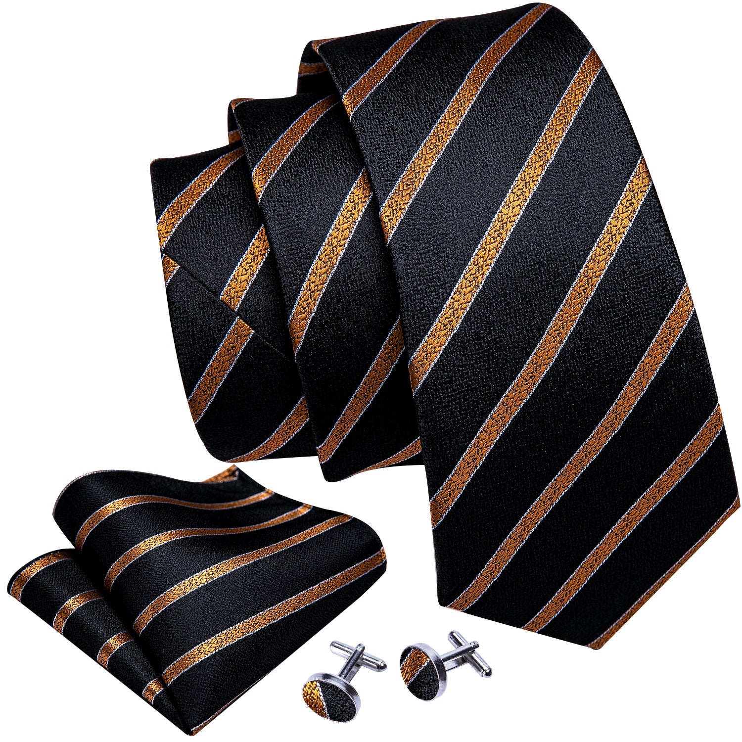 GentCrest Black Striped Tie Hanky Cufflinks Set - Image 3