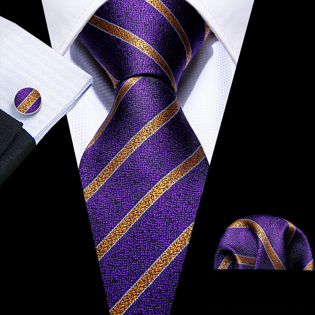 GentCrest Purple Striped Tie Hanky Cufflinks Set - Image 1