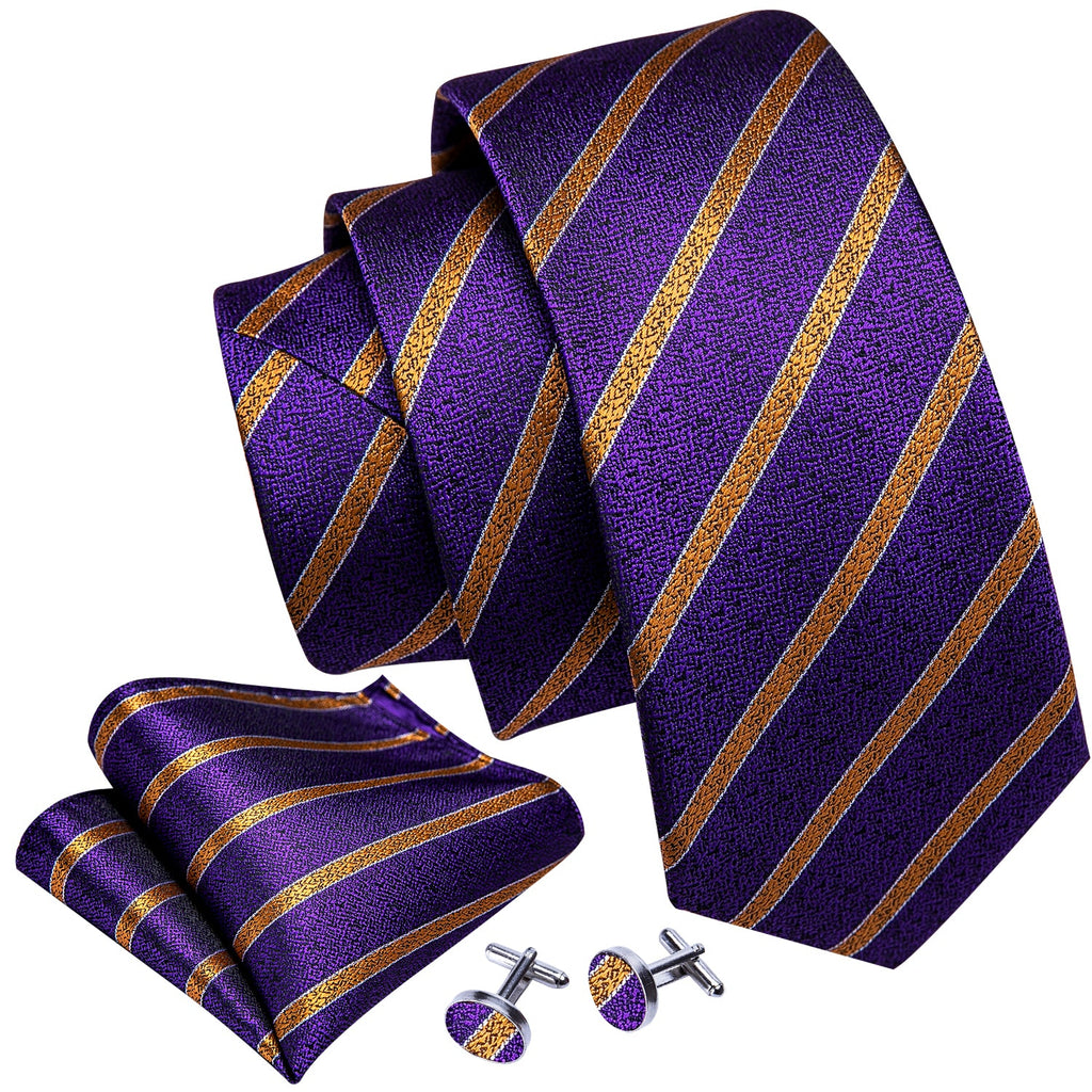 GentCrest Purple Striped Tie Hanky Cufflinks Set - Image 2