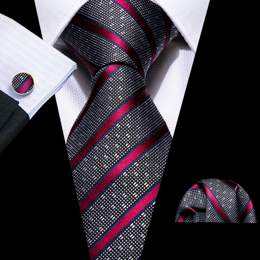 GentCrest Red Striped Tie Hanky Cufflinks Set - Image 1