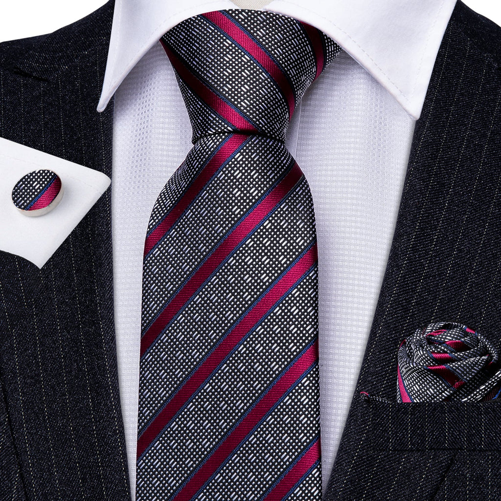 GentCrest Red Striped Tie Hanky Cufflinks Set - Image 2