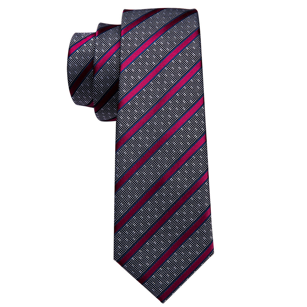 Gray Red Striped Silk Tie Set - GentCrest - View 5